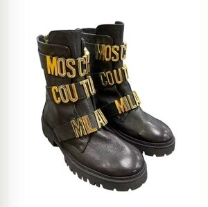 Moschino Logo Lettering Black boots Womens